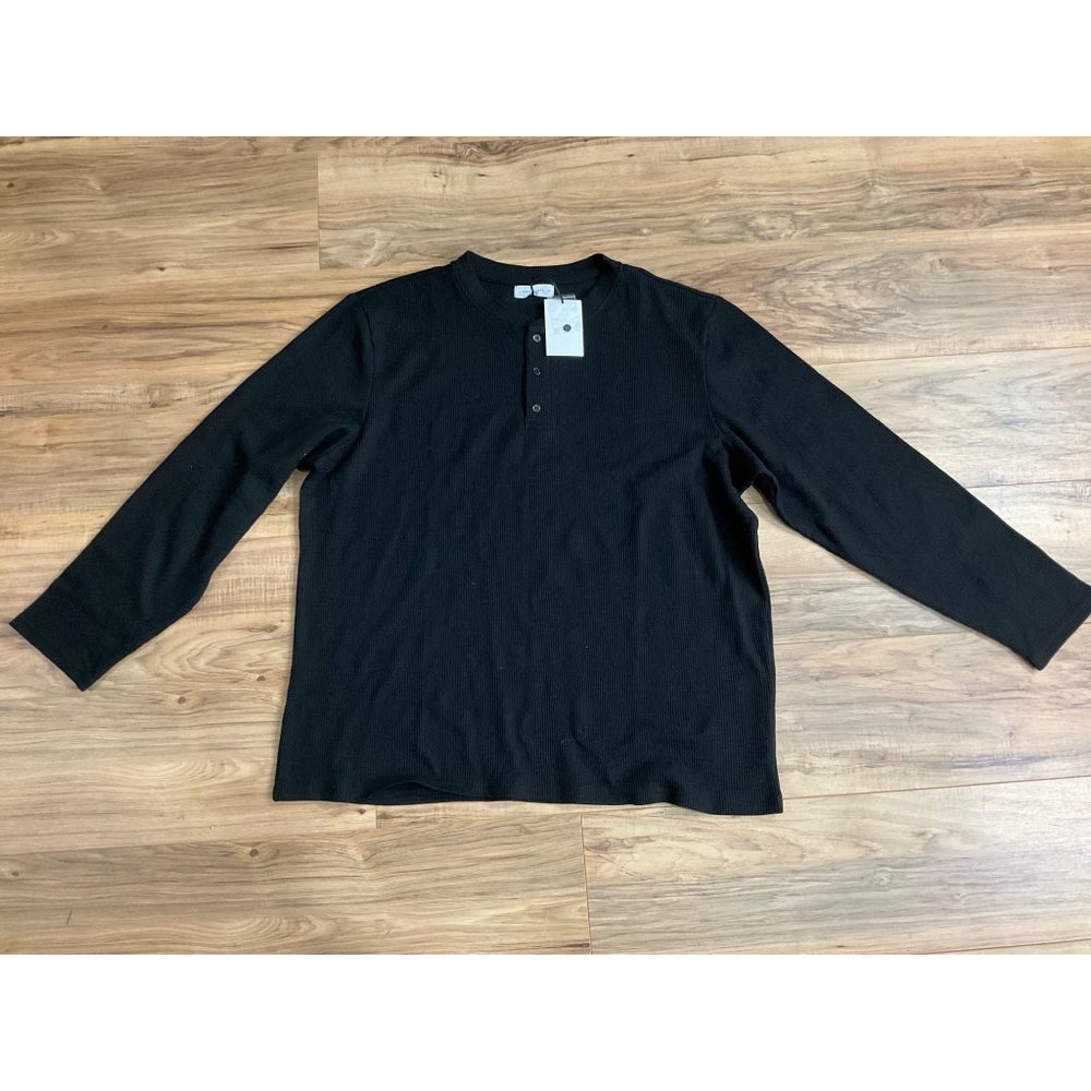 NWT QUALFORT Men's  Henley Shirt Long Sleeve Cotton T-Shirt  Size: 2XL